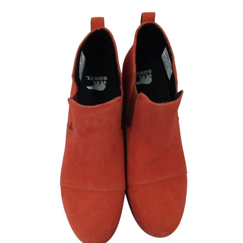 Sorel Evie Pull On Suede Wedge Boots Booties Size 8.5 Warp Red Ankle Chelsea - Picture 5 of 14